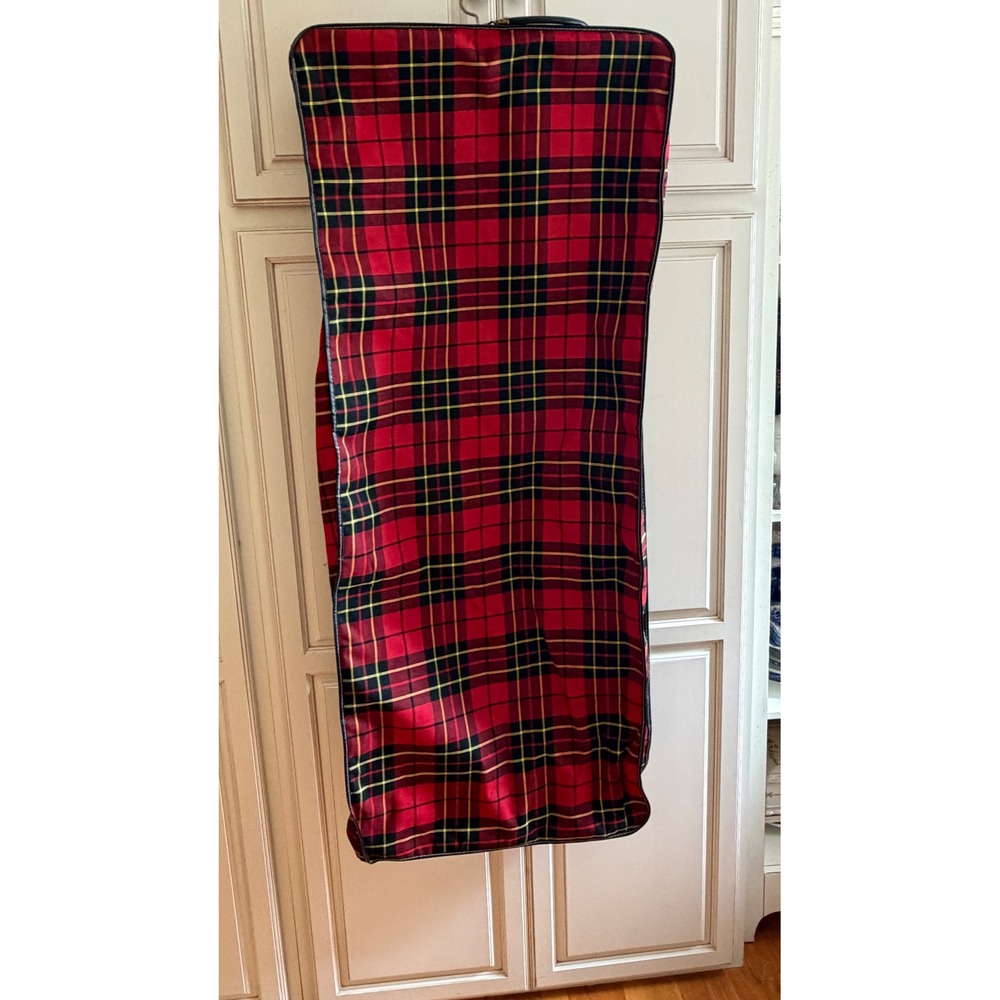 Vintage Hanging Garment Bag Red Tartan Plaid Travel Suit Carrier Luggage
